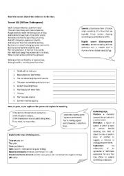 English Worksheet: Sonnet XVIII (Shakespeare)