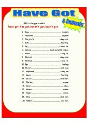 English Worksheet: Animals Have GOt