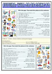 English Worksheet: Will or going to exercises (the key included)