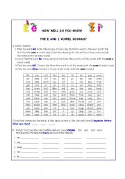 English Worksheet: How Well Do you Know the E and I Vowel Sounds?