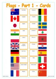 English Worksheet: Flags - Part 1 - Cards