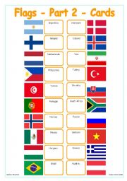 English Worksheet: Flags - Part 2 - Cards