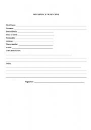 English worksheet: Identification Form