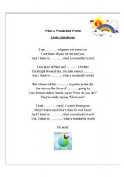 English Worksheet: What a Wonderful World song worksheet and exercises