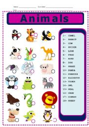 English Worksheet: ANIMALS MATCHING