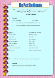 English Worksheet: Past Continuous sentence build and follow-up conversation sheet