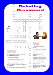 English Worksheet: Debate Crossword