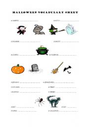 English worksheet: HALLOWEEN VOCABULARY SHEET