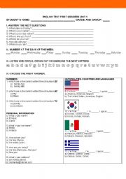 English Worksheet: PERSONAL INFORMATION, NATIONALITIES, SEASONS, DAYS OF THE WEEK, NUMBERS, ALPHABETH