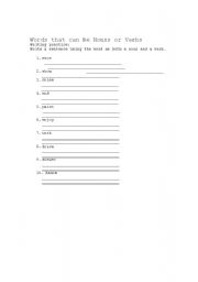 English Worksheet: Noun words that can be verbs