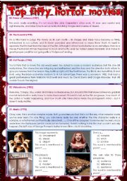 Top Fifty Horror Movies (part 4/10) - vocabulary, comprehension, adjectives (-ed / -ing), number expressions [3 pages] ***fully editable
