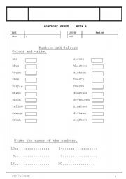 English Worksheet: numbers and colours