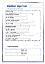 English Worksheet: Tag Questions Test