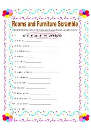 English Worksheet: Rooms and furniture scramble