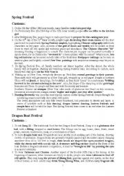 English Worksheet: holiday customs of China