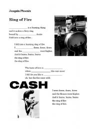 English worksheet: A song -Ring of fire- by Joaquin Phoenix