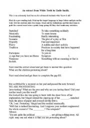 English Worksheet: Advanced lesson plan- White Teeth extract- Zadie Smith