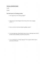 English worksheet: INITIAL QUESTIONNAIRE
