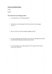 English Worksheet: INITIAL QUESTIONNAIRE