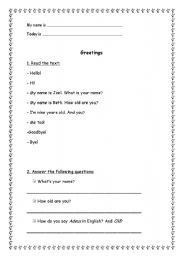 English worksheet: Greetings