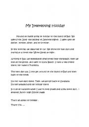 English worksheet: my interesting holiday