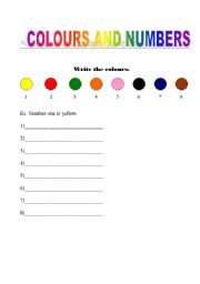 English worksheet: colours and numbers