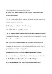 English worksheet: Interesting facts about different things