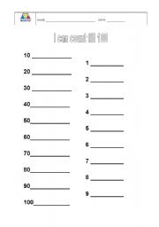 English worksheet: I can count till 100