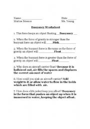 English Worksheet: Buoyancy