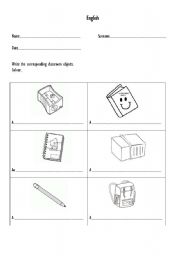 English worksheet: Classroom objects