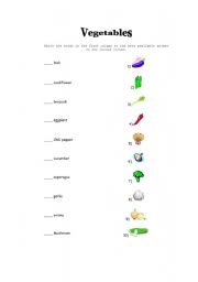 English Worksheet: Vegetables