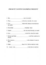 English worksheet: Present Continuous & Simple Present