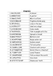 English Worksheet: Anagrams (with clues)