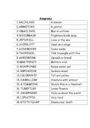 English worksheet: Anagrams (with clues)