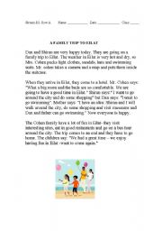 English worksheet: a reading passage about a family trip-editable