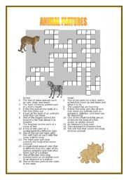 English Worksheet: Animal Features - Crossword