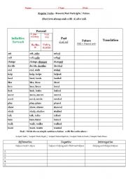 English Worksheet: Regular Verbs - Present /Past Participle /  Future