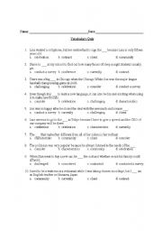 English Worksheet: Multiple Choice Vocabulary Worksheet