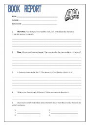 English Worksheet:  book report