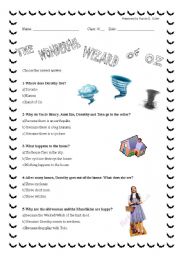 English Worksheet: The Wonderful Wizard of Oz, Chapter 1- Quiz