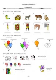 English Worksheet: Animals, classroom objects and how many in class worksheet