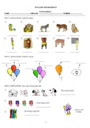 Animals, classroom objects and how many in class worksheet