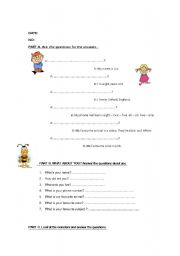 English worksheet: revision for elementary