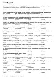 English Worksheet: WINE (vocabulary test)