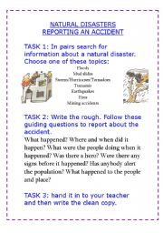 English Worksheet: natural disasters-reporting an accident