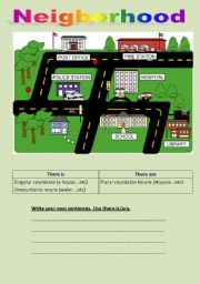 English Worksheet: Neighborhoods There is/are