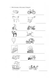 English worksheet: Past continuous and transports