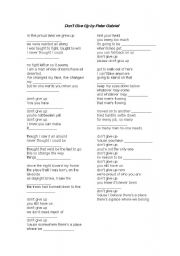English Worksheet: Dont Give Up by Peter Gabriel