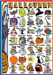 English Worksheet: HALLOWEEN- PICTURE DICTIONARY (B&W VERSION INCLUDED)