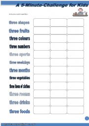 English Worksheet: A 5-Minute-Challenge for Kids (1)